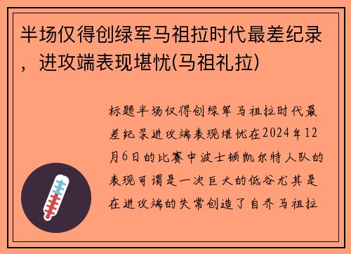 半场仅得创绿军马祖拉时代最差纪录，进攻端表现堪忧(马祖礼拉)