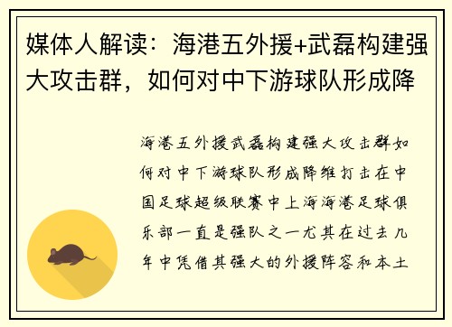 媒体人解读：海港五外援+武磊构建强大攻击群，如何对中下游球队形成降维打击