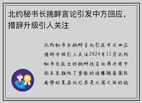 北约秘书长挑衅言论引发中方回应，措辞升级引人关注