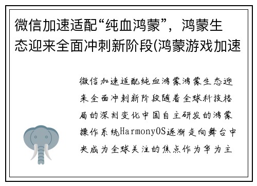 微信加速适配“纯血鸿蒙”，鸿蒙生态迎来全面冲刺新阶段(鸿蒙游戏加速)